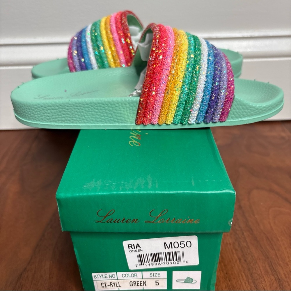 Lauren Lorraine Sparkly Rainbow Flat Sandals Women's - Picture 7 of 8